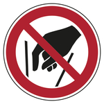 Verbotszeichen "Hineinfassen verboten" DIN EN ISO 7010-P015, Folie selbstklebend Ø 100 mm