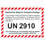 Gefahrzettel Radioactive Material Excepted Package mit UN 2910