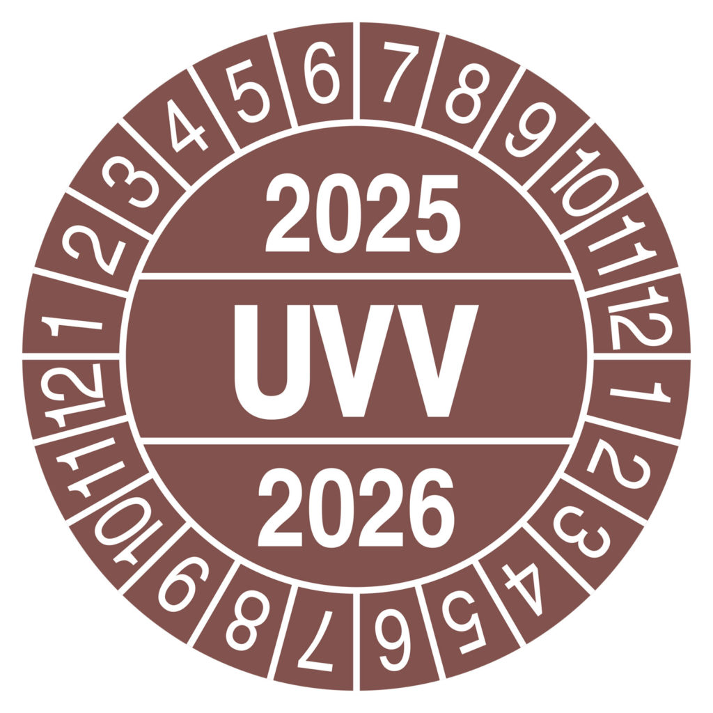 Beispiel Prüfplakette braun UVV