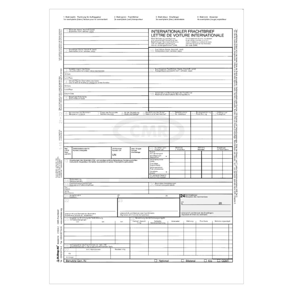 Muster CMR Frachtbrief