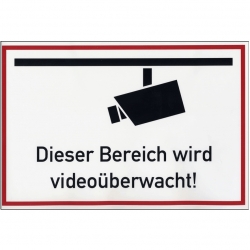 Hinweisschild Aufkleber "Dieser Bereich wird videoüberwacht!" Folie 300 x 200 mm