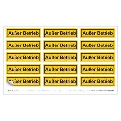 Hinweiszeichen "Außer Betrieb" Folie, 70 x 20 mm, 15 Stück/Bogen