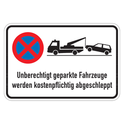 Hinweisschild "Unberechtigt geparkte Fahrzeuge ... " Aluminium Wandmontage 600 x 400 mm