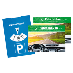 2 Fahrtenbücher für PKW DIN A6 quer mit 1 Parkscheibe im Set