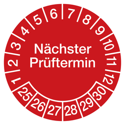Prüfplaketten Ø 30 mm "Nächster Prüftermin" aus PVC-Folie 10 Stück/Bogen