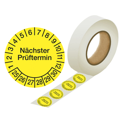 Prüfplaketten gelb Ø 30 mm "Nächster Prüftermin" 1000 Stück/Rolle