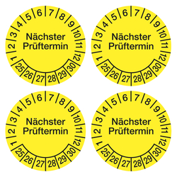 Prüfplaketten gelb Ø 60 mm "Nächster Prüftermin" 4 Stück/Bogen