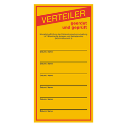 Grundplakette Verteiler geerdet und gepr&uuml;ft Gelb Folie 60 x 120 mm Einzeletikett