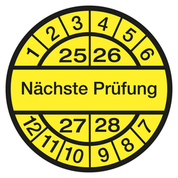 Prüfplaketten gelb "Nächste Prüfung" 10 Stück/Bogen, in verschiedenen Größen