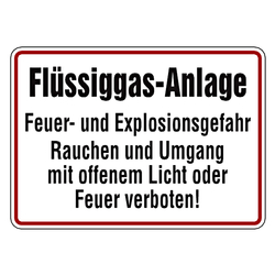 Verbotsschild Flüssiggas-Anlage Feuer- und Explosionsgefahr Aluminium geprägt 350 x 250 mm Einzelschild