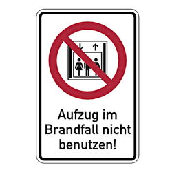 Verbotsschild Kombischild Aufzug im Brandfall nicht benutzen Folie 100 x 150 mm Einzeletikett
