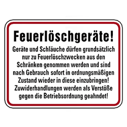 Feuerwehrzeichen Feuerlöschgeräte Geräte und Schläuche nur für Feuerlöschzwecke Aluminium geprägt 400 x 300 mm Einzelschild