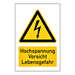 Warnschild "Hochspannung Vorsicht Lebensgefahr" Aluminium, 200 x 300 mm