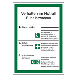 Verhalten im Notfall - Ruhe bewahren aus Kunststoff 210 x 297 mm