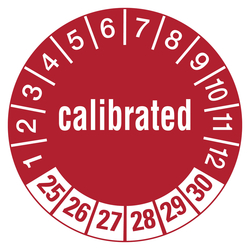 Prüfplaketten rot Ø 30 mm "calibrated" aus PVC-Folie 10 Stück/Bogen