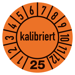 Jahresprüfplaketten orange Ø 10 mm "kalibriert" aus PVC-Folie 10 Stück/Bogen
