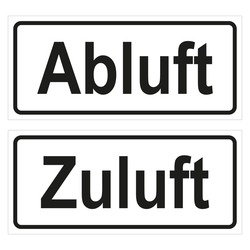 Hinweisschild "Abluft Zuluft" 2-teiliger Aufkleber 90 x 80 mm