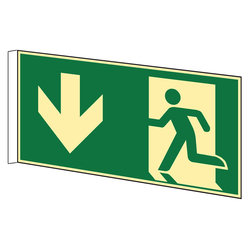 Rettungszeichen Fahnenschild Rettungsweg/Notausgang abwärts DIN EN ISO 7010 Kunststoff langnachleuchtend 300 x 150 mm Einzelschild