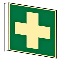 Rettungszeichen Fahnenschild Erste Hilfe DIN EN ISO 7010 E003 Kunststoff langnachleuchtend 200 x 200 mm Einzelschild