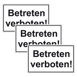 Türhinweisschild "Betreten verboten!" 3er Pack Folie selbstklebend 250 x 150 mm