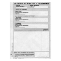 Beförderungs- und Begleitpapier für den Werkverkehr - neutral DIN A5 Block mit 100 Blatt