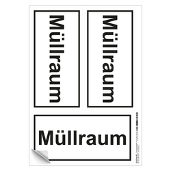 Türhinweisschild "Müllraum", Folie selbstklebend, 200 x 100 mm, 3 Stück/Bogen