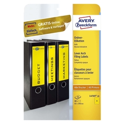 Avery Zweckform® L4769-20 Ordner-Etiketten - breit/kurz, (A4 - 20 Blatt) 80 Stück, gelb