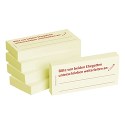 Bedruckte Haftnotizen - Text: Bitte von beiden Ehegatten unterschreiben weiterleiten an: