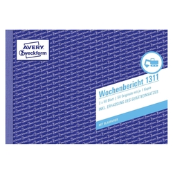 Avery Zweckform® 1311 Wochenbericht, DIN A5 quer, vorgelocht, 2 x 50 Blatt, weiß, gelb