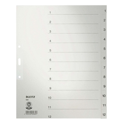 Leitz 1233 Zahlenregister - 1-12, Papier, A4 Überbreite, 12 Blatt, grau