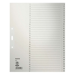 Leitz 1231 Zahlenregister - 1-31, Papier, A4 Überbreite, 31 Blatt, grau