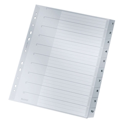 Leitz 1280 Zahlenregister - 1-10, PP, A4 Überbreite, 10 Blatt, grau