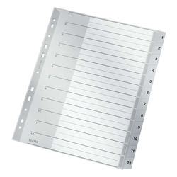 Leitz 1282 Zahlenregister - 1-12, PP, A4 Überbreite, 12 Blatt, grau