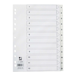 Q-Connect Zahlenregister - 1 - 12, PP, A4, 12 Blatt, weiß