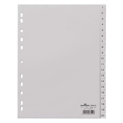 Durable Zahlenregister - PP, 1 - 20, grau, A4, 20 Blatt