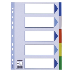 Esselte Register - blanko, A4, PP, 5-teilig + Deckblatt, farbig