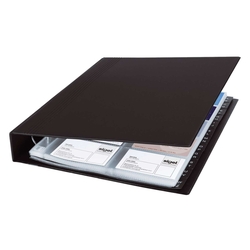 Sigel® Visitenkarten-Ringbuch, zweireihig, A4, schwarz, matt, mit 20 Sichthüllen, Register A-Z, 4-Ring-Mechanik