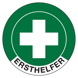 Rettungszeichen Helmaufkleber Ersthelfer DIN EN ISO 7010 Folie Ø 40 mm 12 Stück/Bogen