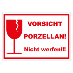 Verpackungskennzeichen Vorsicht Porzellan! Nicht werfen!!!, in verschiedenen Größen