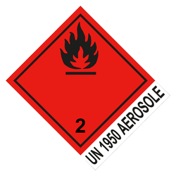 Gefahrzettel Gefahrgutaufkleber Klasse 2.1 Entzündbare Gase mit UN 1950 AEROSOLE Flamme Schwarz