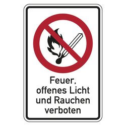 Verbotsschild Feuer, offenes Licht und Rauchen verboten Kombischild Aluminium gepr&auml;gt und gelocht 200 x 300 mm Einzelschild