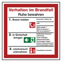 Verhalten im Brandfall - Ruhe bewahren aus selbstklebender Folie 200 x 200 mm
