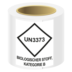 Gefahrzettel, Ansteckungsgefährliche Stoffe, mit UN3373, BIOLOGISCHER STOFF, KATEGORIE B (Deutsch), Folie, 80 x 100 mm, 100 Stück/Rolle