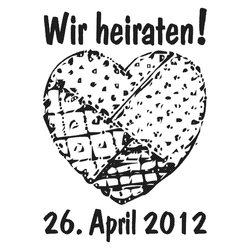Motivstempel Holz "Wir heiraten!" mit Datum, 45 x 64 mm