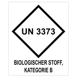 Gefahrzettel, Ansteckungsgefährliche Stoffe, mit UN 3373, BIOLOGISCHER STOFF, KATEGORIE B (Deutsch), in verschiedenen Größen und Materialien