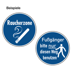 Gebotszeichen mit Text und Symbol nach Wunsch