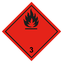 Gefahrzettel, Gefahrgutaufkleber Klasse 3 Entzündbare, flüssige Stoffe, Flamme Schwarz, Folie, 100 x 100 mm, 100 Stück/Rolle