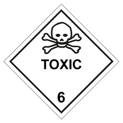 Gefahrzettel, Gefahrgutaufkleber Klasse 6.1 Giftige Stoffe mit Zusatztext TOXIC, Folie, 100 x 100 mm, 100 Stück/Rolle