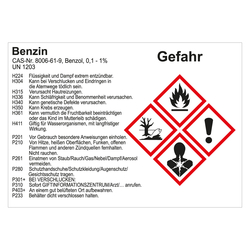 GHS-Kraftstoffetikett Benzin 105 x 74 mm für Zapfsäulen, Kanister und Fässer