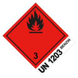 Gefahrzettel Gefahrgutaufkleber Klasse 3 Entzündbare, flüssige Stoffe mit UN 1203 BENZIN Flamme Schwarz